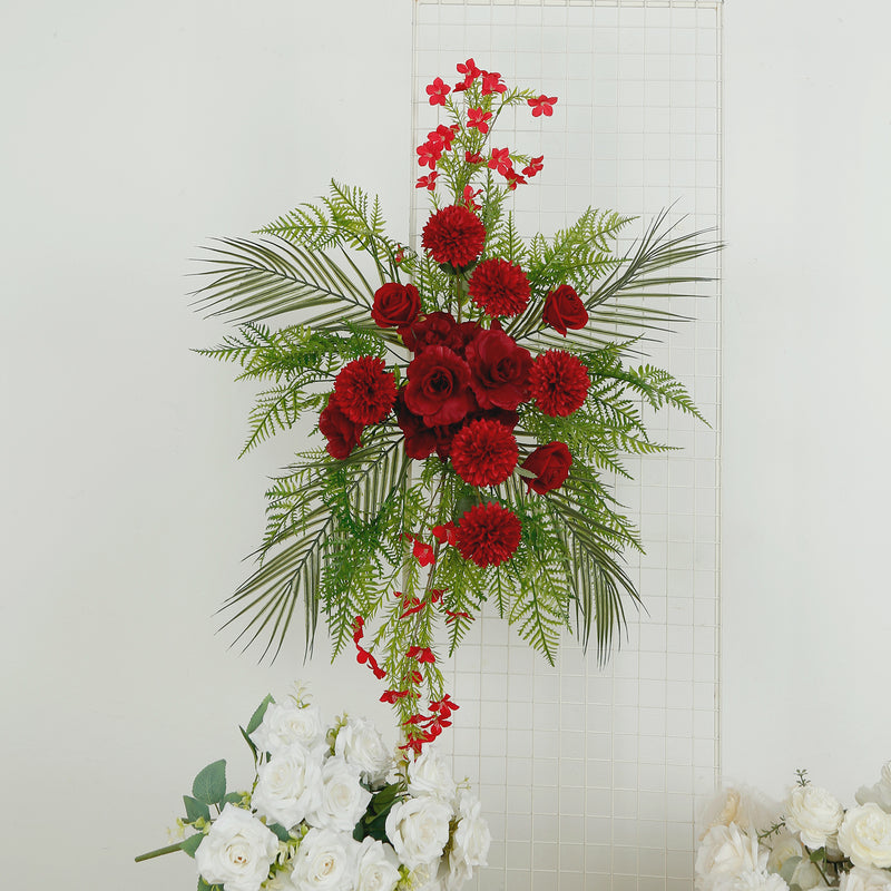 Arch Floral Swag – Artificial Rose & Chrysanthemum with Greenery and Palm Leaves