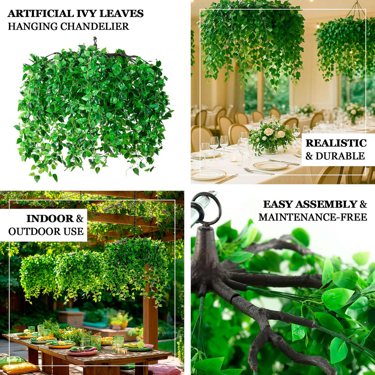 Green Artificial Ivy Leaves Hanging Flower Chandelier Round Draping Green Artificial Ivy Leaves Hanging Flower Chandelier Round Draping