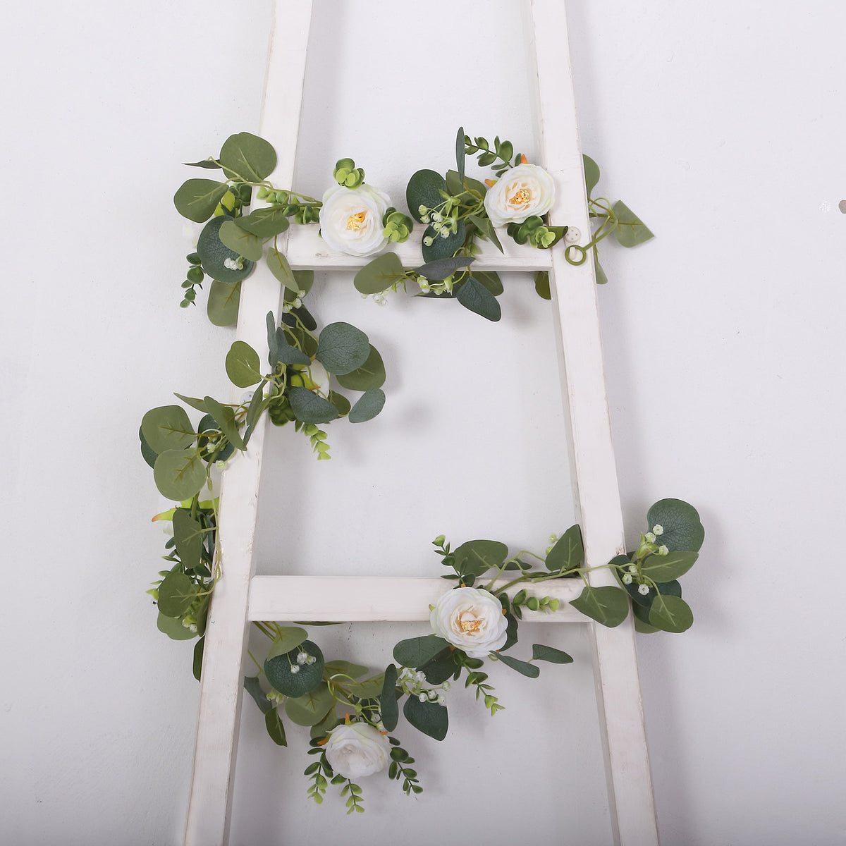 5 ft Long Green Artificial Eucalyptus Leaves Cotton Balls Vine Garland