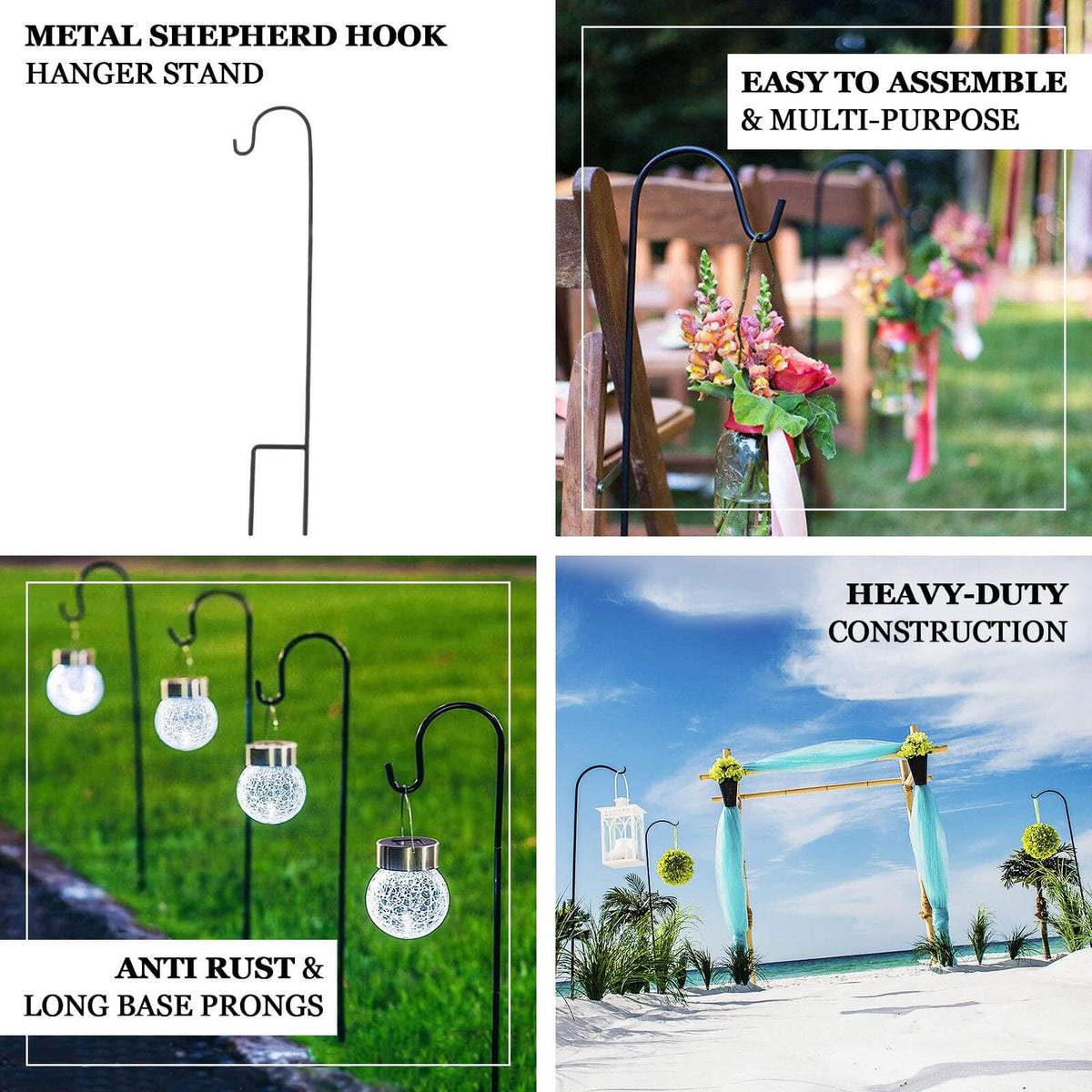 shepherd hook plant hanger 10 Pack Black Metal Shepherds Hook Plant Hanger Stands with 2 Prong Base, Outdoor Lantern Hangers Heavy Duty Bird Feeder Poles - 46"