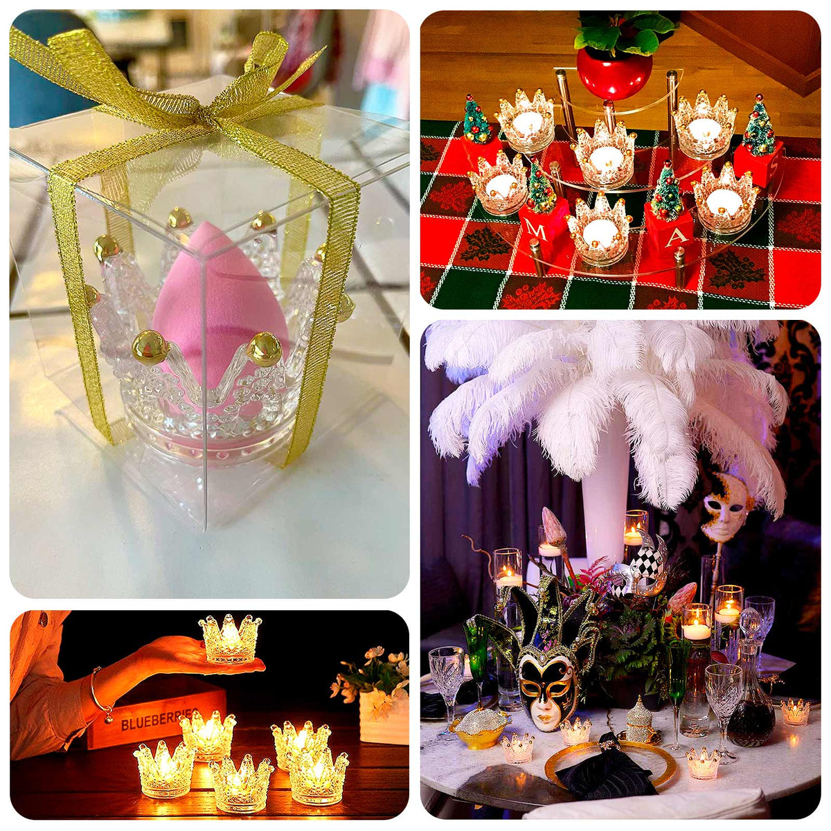 6 Pack Clear Crystal Glass Crown Tea Light Votive Candle Holders With ...
