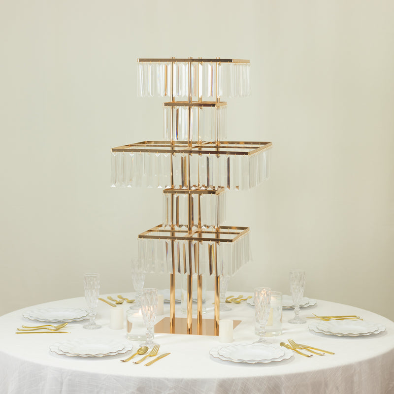 Crystal Pendant 5-Tier Table Centerpiece Chandelier in Gold, 40