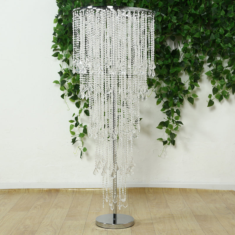 Waterfall Crystal Beaded Table Centerpiece – Cascading 4ft Chandelier Floral Stand