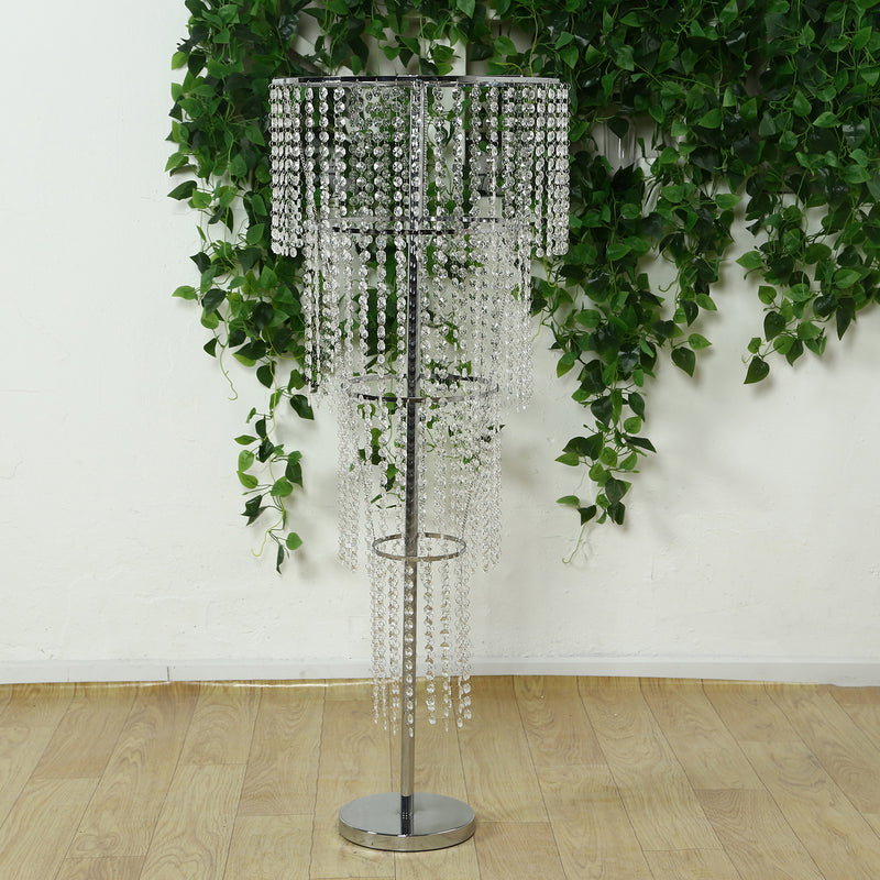 4-Tier Table Centerpiece Acrylic Beaded Chandelier – Round Metal Floral Stand, 4ft Tall