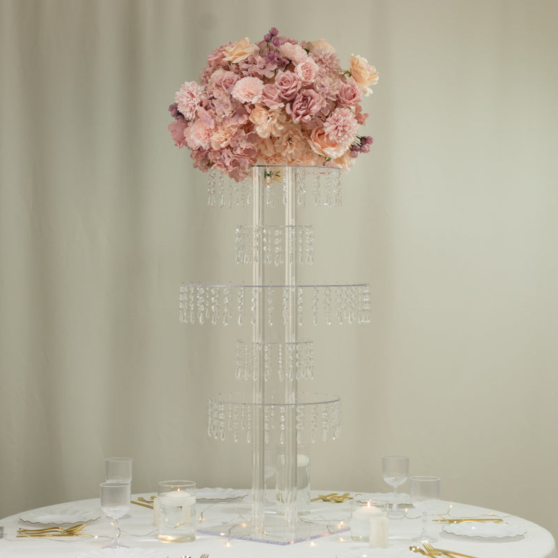 5-Tier Acrylic Chandelier Flower Stand with Hanging Crystals – 39