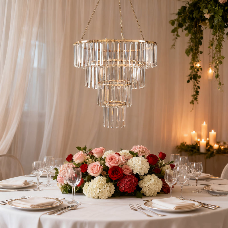 4-Tier Crystal Pendant Chandelier with Gold Metal Frame, Round Hanging Décor with Chain and Hook