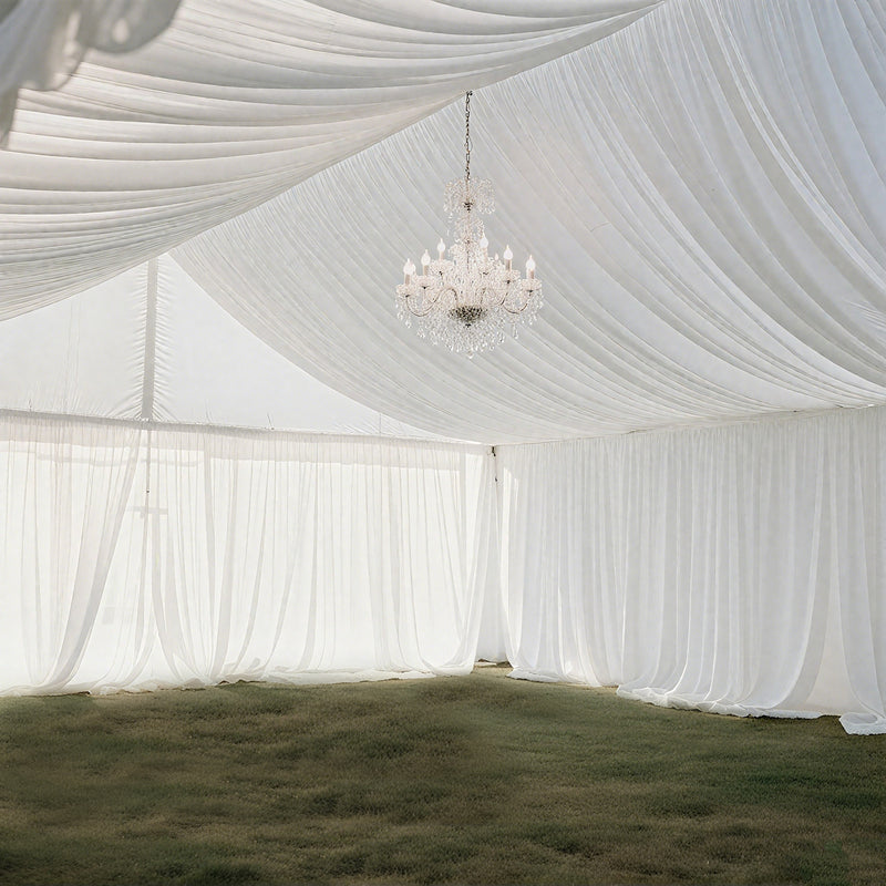 Stretch Spandex Tent Ceiling Drape – 25ft x 36ft 100GSM Wrinkle-Free Fabric Ceiling Liner with Pole Pockets, Standard