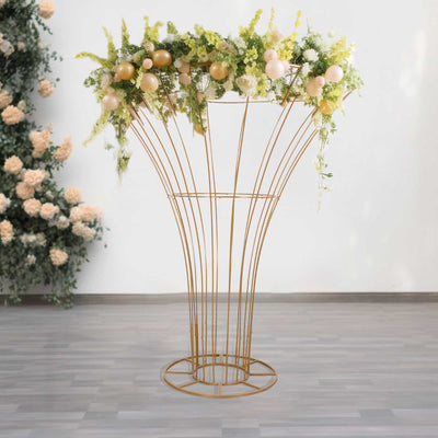 metal flower stands, floral stands, flower pedestal, flower display stand, pedestal vase#color_gold