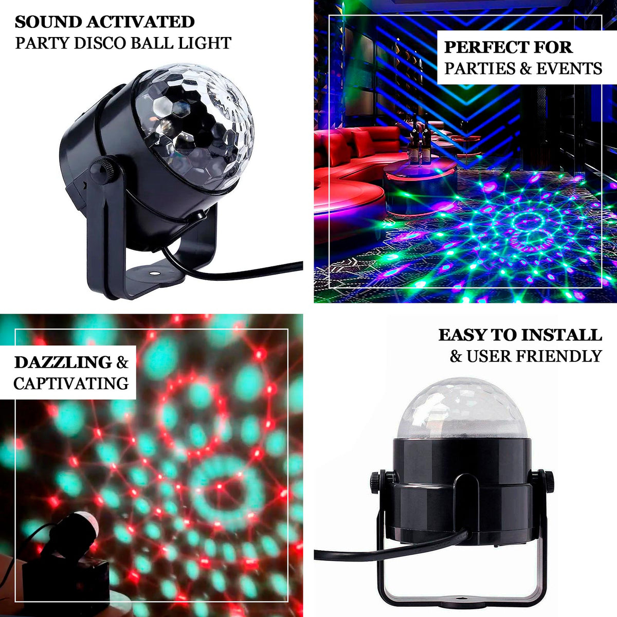 Honeycomb Sound Activated Home Accent Disco Ball RGB Stage Light eHomemart