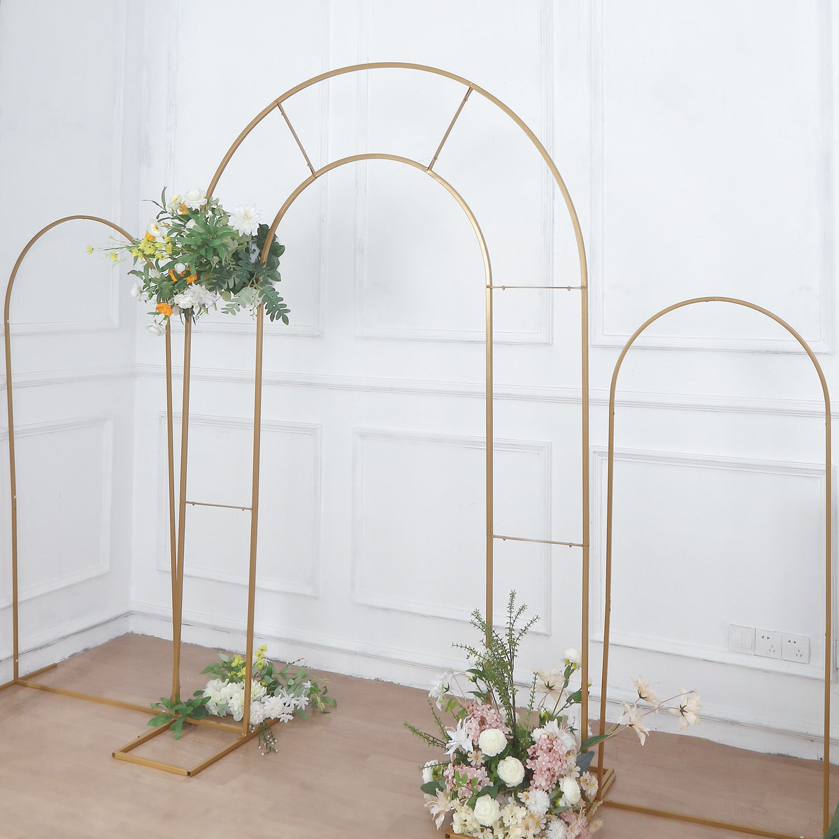 Gold Metal Round Top Double Arch Backdrop Stand Ehomemart