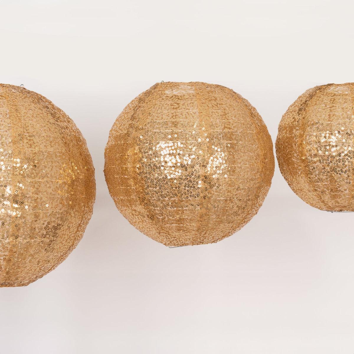 Set of 3 Shimmer Sequin Fabric Hanging Lanterns, Decorative Round Foldable Chinese Lantern ...