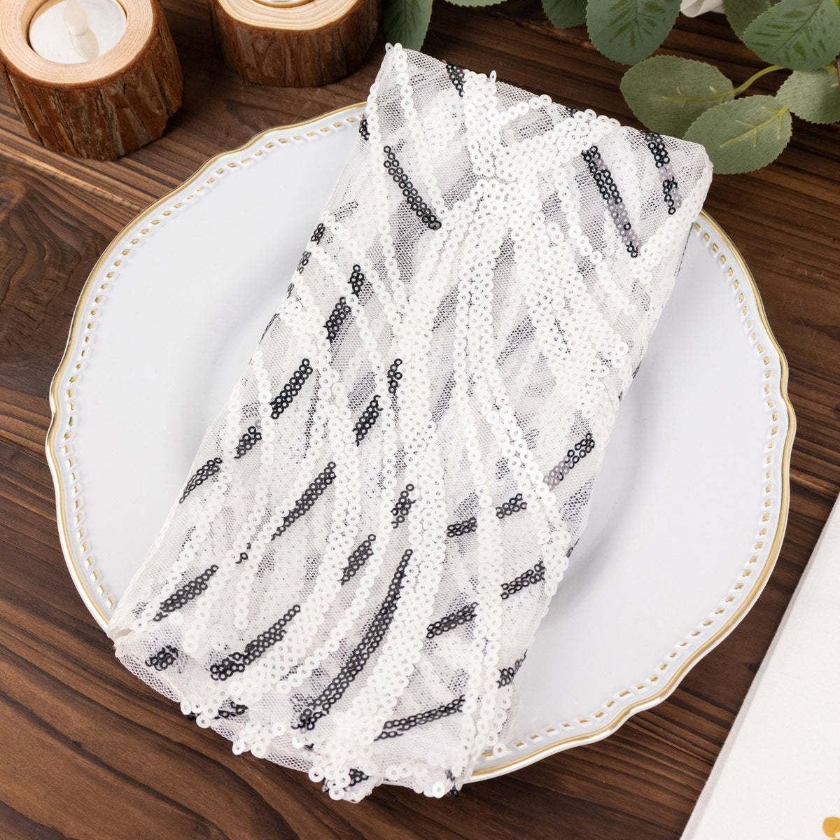 Wave Embroidered Sequin Mesh Dinner Napkin, Reusable Decorative Napkin ...