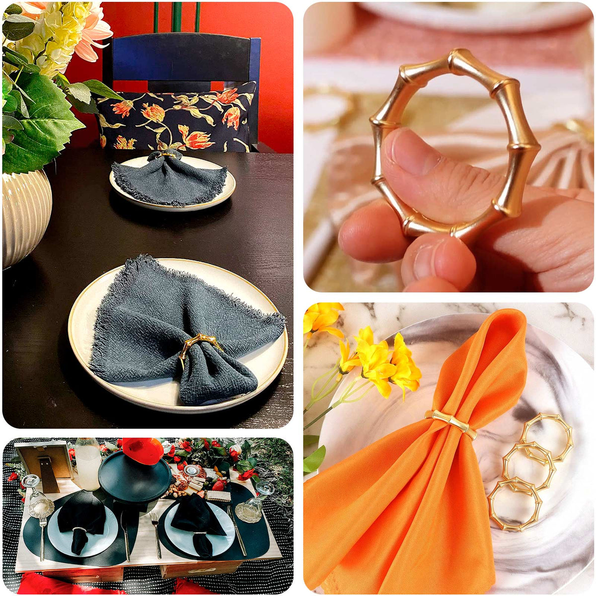 4 Pack Gold Metal Napkin Rings Bamboo Knuckle Style, Modern Serviette ...