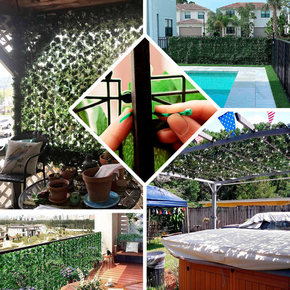 12 Pack Dark Green Artificial Ivy Privacy Screen Fence Wall Panel, Fau ...