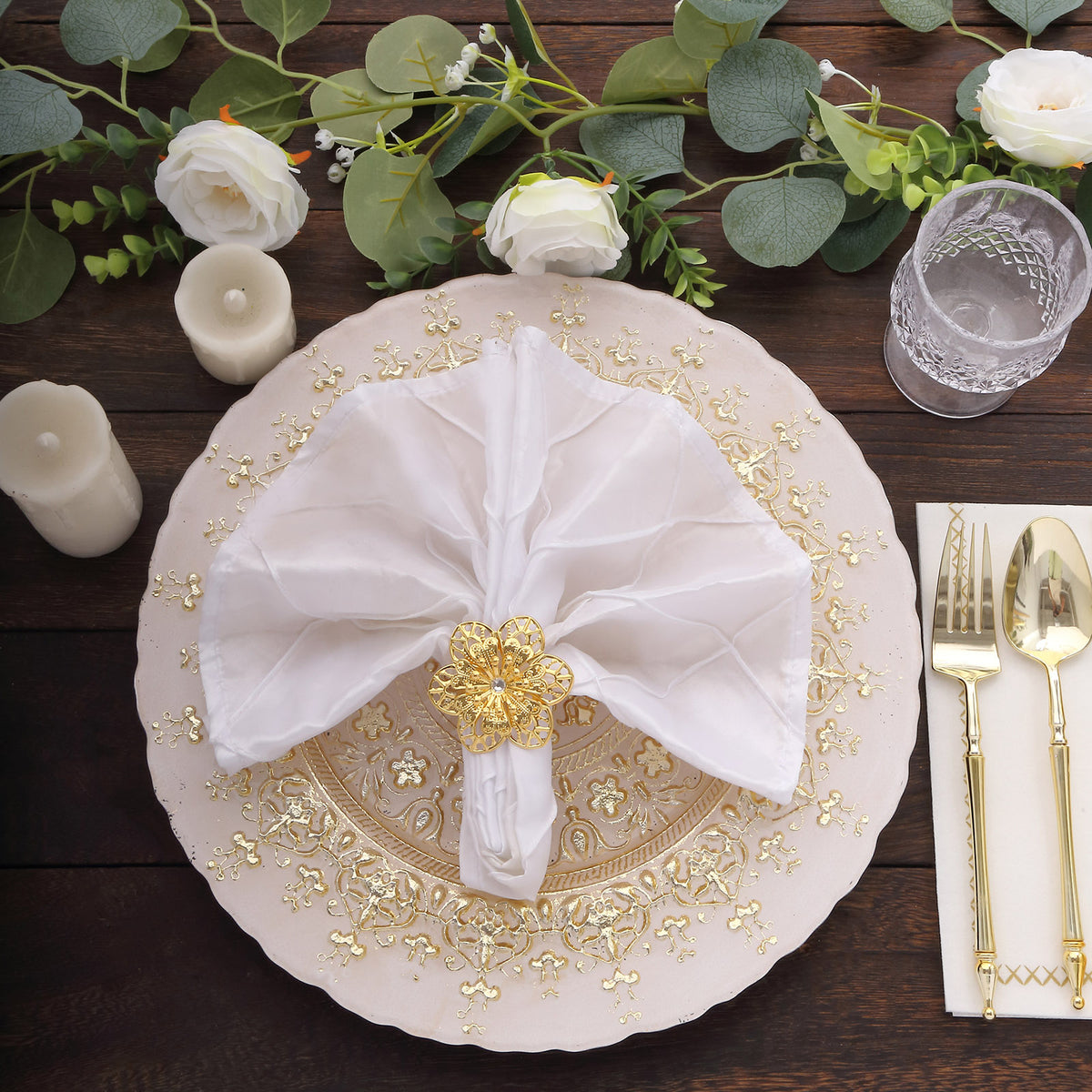 4 Pack Metal Hollow Sun Flower Napkin Rings, Modern Flower Shaped Napkin Bands | eHomemart