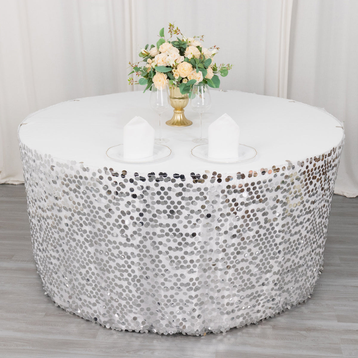 Premium Big Payette Sequin Dual Layered Satin Table Skirt 21ft – eHomemart