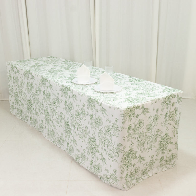 French Toile Fitted Polyester Tablecloth 8ft – Rectangular Wrinkle-Resistant Table Cover