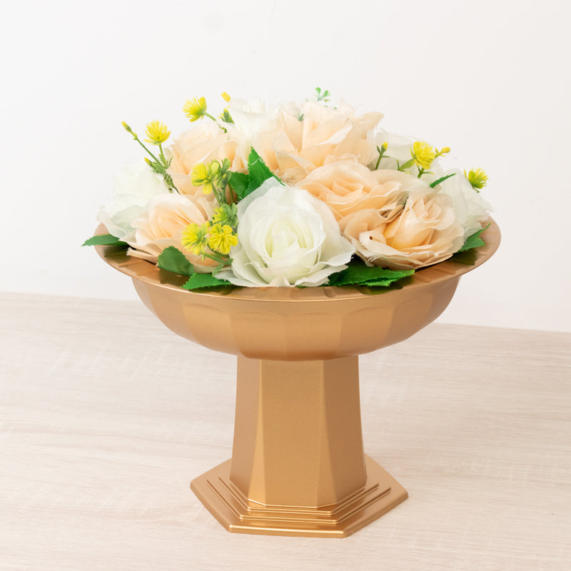 3 Pack Gold Roman Pedestal Bowl Vases, 10