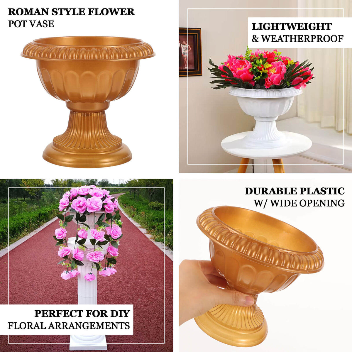 plastic plant pot stands 4 Pack Roman Style Plastic Flower Pot Vases, Classic Urn Planter Flora – eHomemart