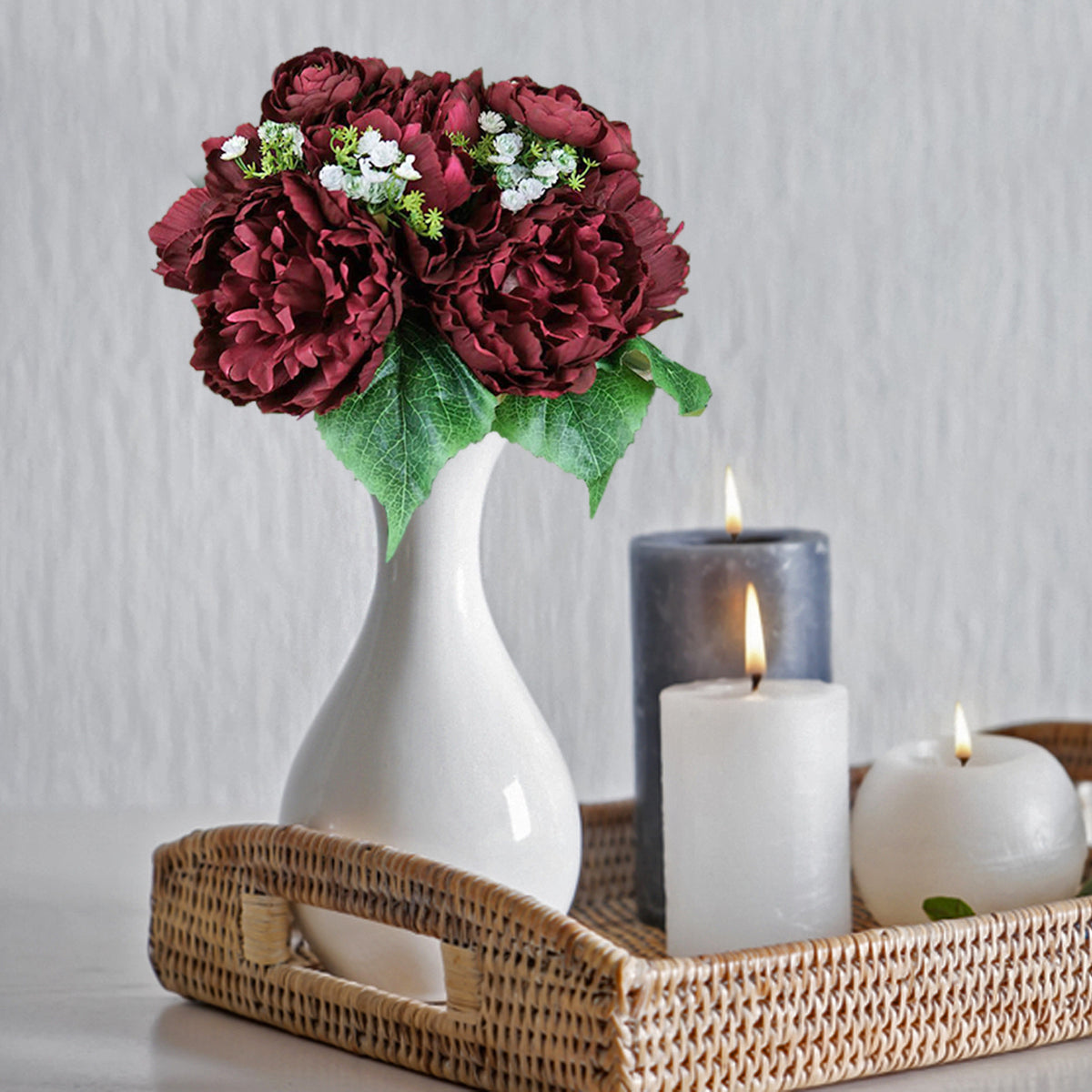 Artificial Silk Peonies Bouquet, Faux Peony Spray Bush 12" | eHomemart
