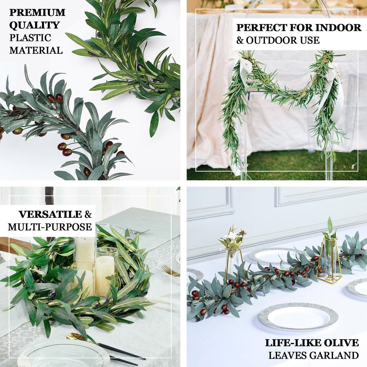 Efavormart 6ft Faux Olive Branch Garland, Artificial Vine Greenery Garland with Olives, Size: 6