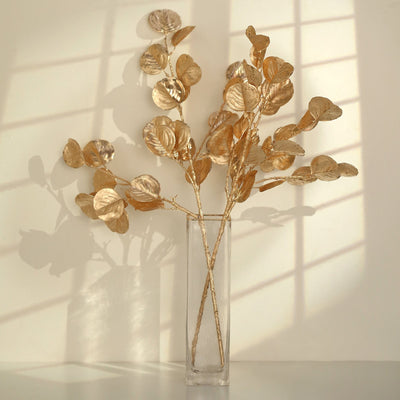 decorative vase fillers, leaf stem, artificial eucalyptus, gold leaf decoration, artificial branches#color_gold