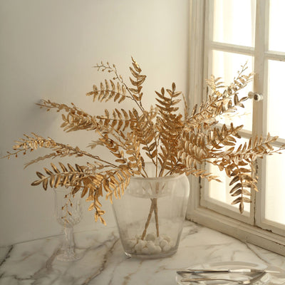 decorative vase fillers, leaf stem, artificial boston fern, gold leaf decoration, artificial branches#color_gold