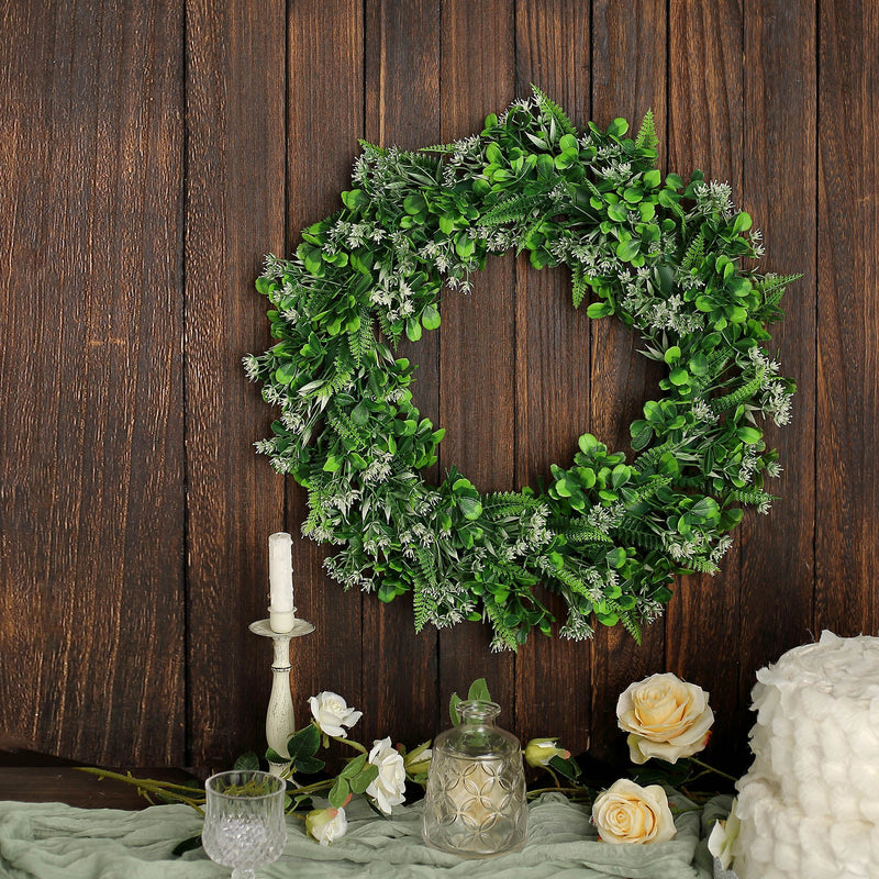 2 Pack Artificial Lifelike Boxwood Fern Mix Spring Wreaths 22