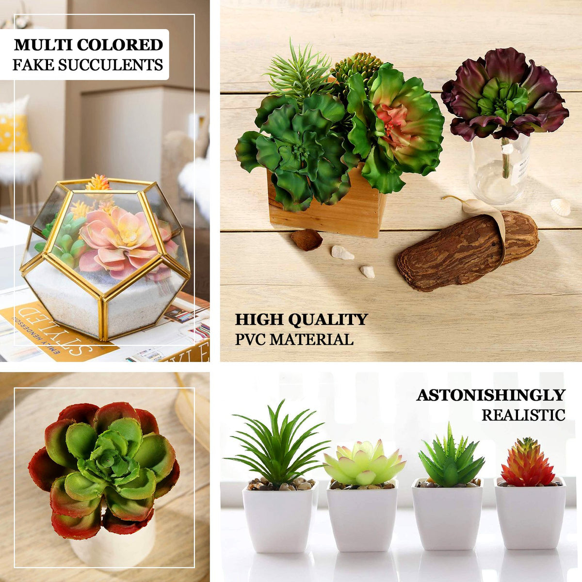high quality fake succulents 3 Pack Artificial Pvc Mini Jelly Bean Decorative Succulent Plants 4"