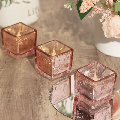 square candle holders, rose gold votive candle holders, mercury glass candle holders, tea light holders, tea light glass candle holders#color_parent