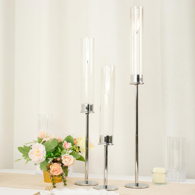 glass hurricane candle holder, metal candle holders, silver candle holders, candlestick holders, tall candle holders#size_parent