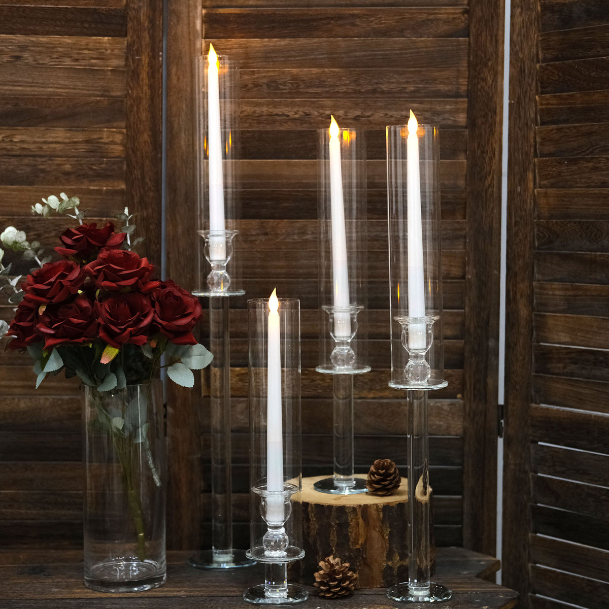 Clear Crystal Glass Hurricane Taper Candle Holders With Tall Cylinder ...