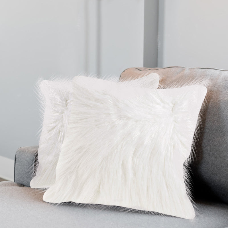 2 Pack White Faux Fur Sheepskin Throw Pillow Cases, Square Pillow Covers 18
