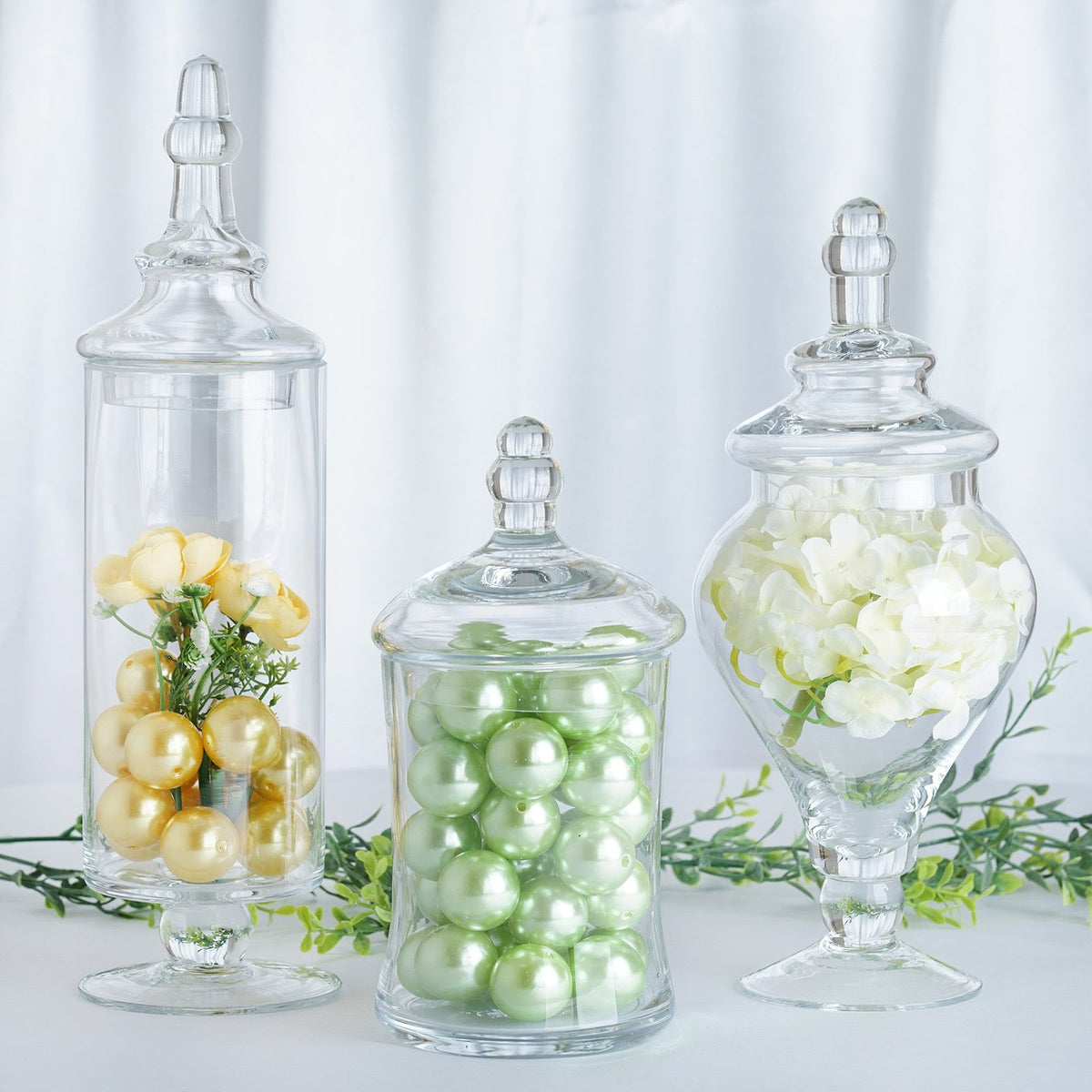 3 Pcs 10 12 14 Tall Clear Glass Apothecary Jars with Lids