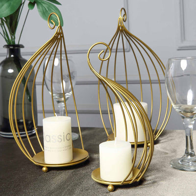 Decorative Bird Cages, Bird Cage Candle Holder, Wrought Iron Hanging Baskets, Bird Cage Centerpiece, Metal Bird Cage Decor#color_gold