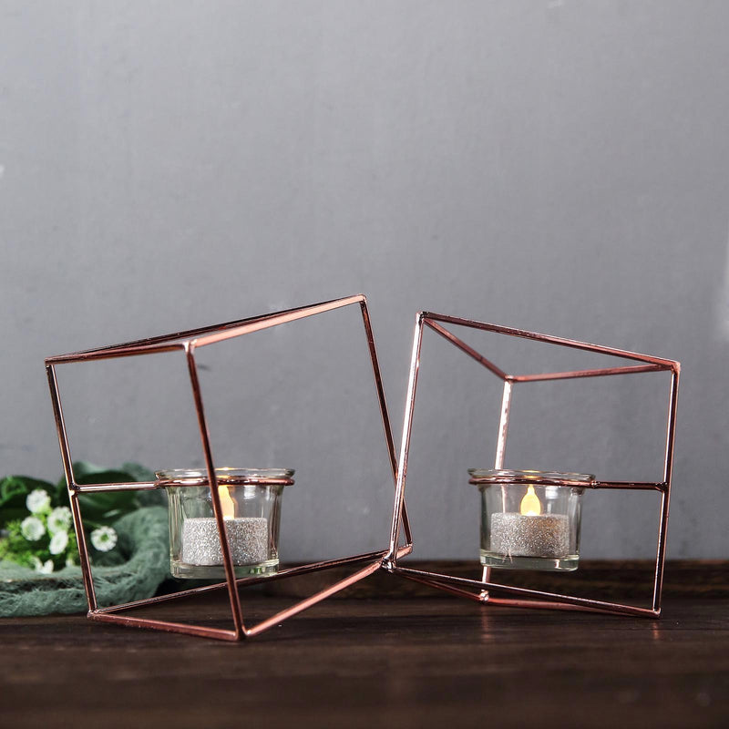 Geometric Candle Holder Set - Linked Metal Geometric Centerpieces with Votive Glass Holders 9