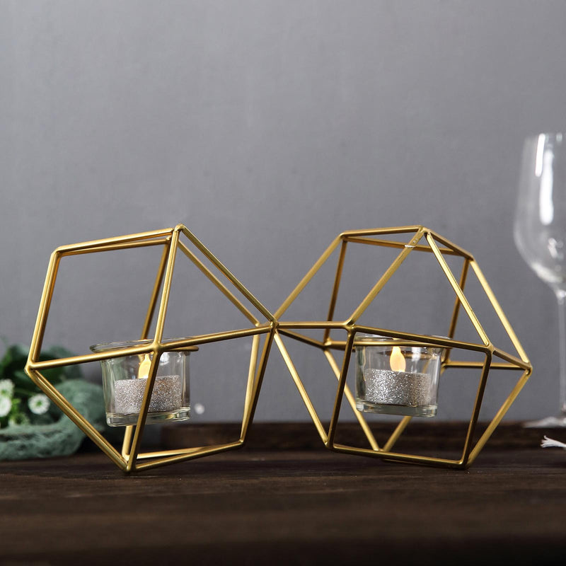 Geometric Candle Holder Set - Linked Metal Geometric Centerpieces with Votive Glass Holders 11