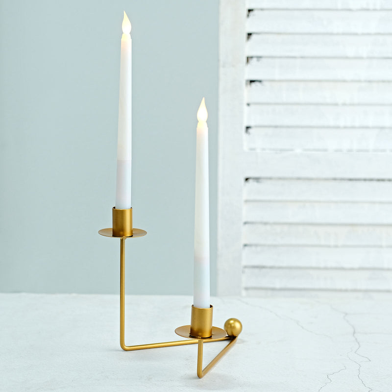 2 Pack 2 Arm Gold Metal Geometric Taper Candle Candelabra Holder Centerpiece With V-Shaped Base 7