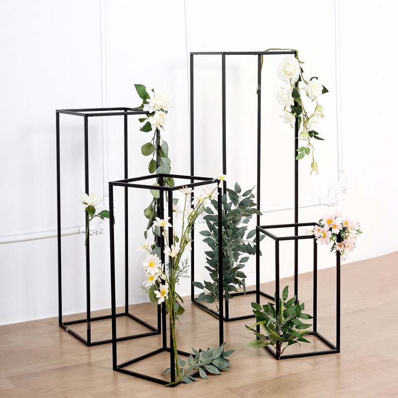 Rectangular Matte Black Metal Flower Stand, Geometric Centerpiece Vases