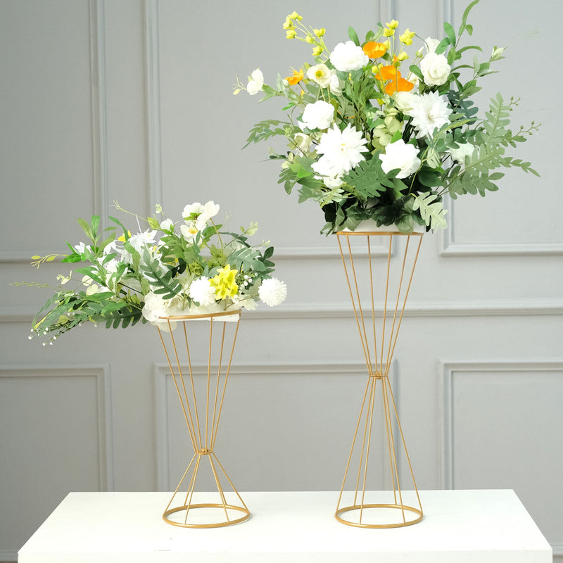 Reversible Gold Metal Geometric Flower Vase Stands, Pedestal Columns Centerpiece
