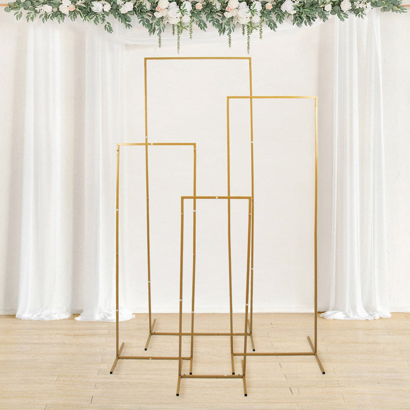Gold Metal Frame Flower Arch, Rectangular Backdrop Stand, Floral Display Frame