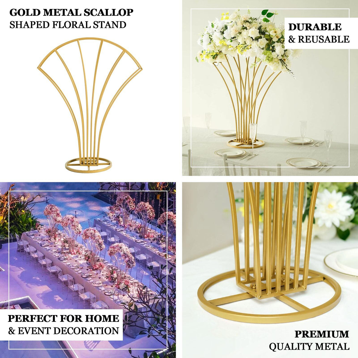 32 Scalloped Fan Metal Flower Display Stand Table Centerpiece - Gold