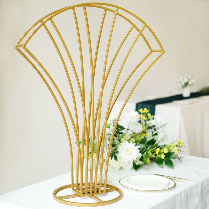 Gold Metal Scalloped Fan Shape Flower Frame Table Centerpiece, Floral Display Stand 32
