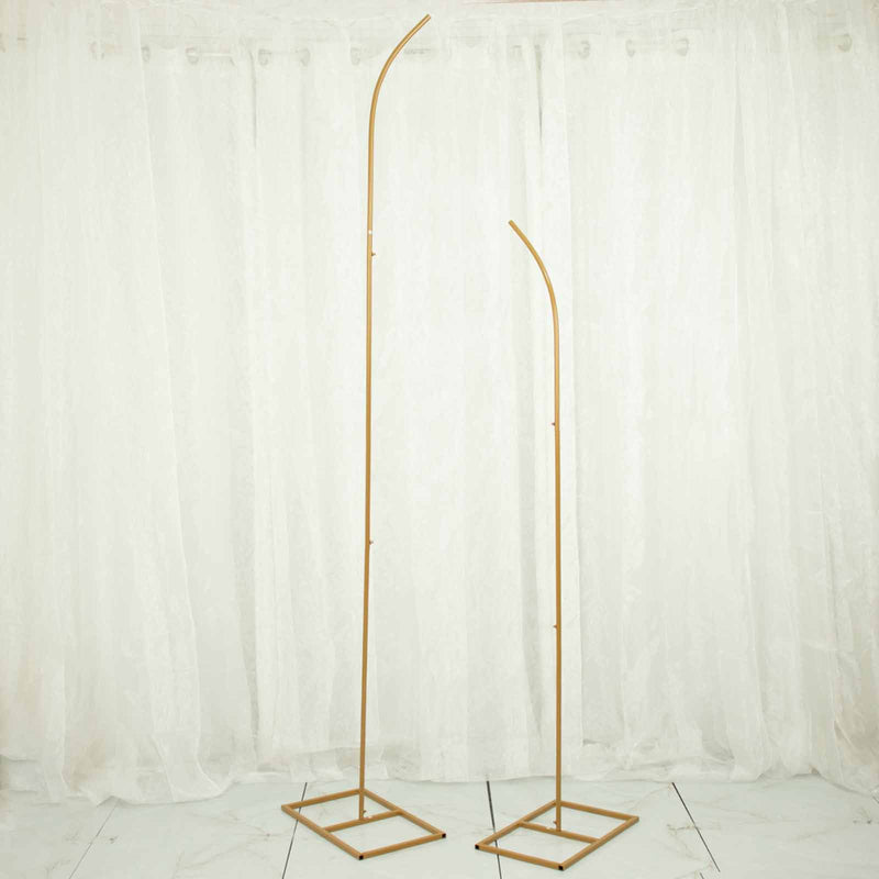 Set Of 2 | Gold Metal Curved Top Arch Frames, Balloon Flower Backdrop Stands - 6ft, 8ft