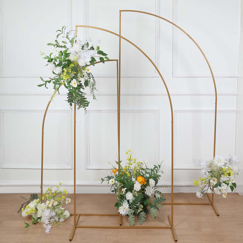 Gold Metal Arch Chiara Backdrop Stand, Half Moon Floral Frame Arbor Display