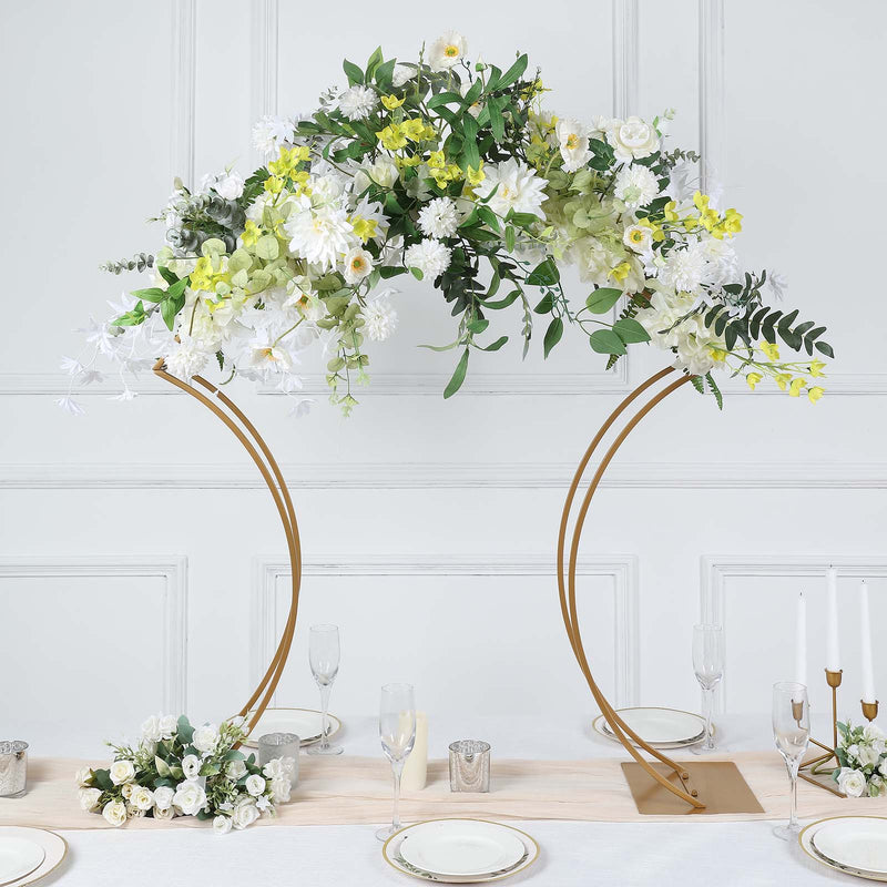 Gold Metal Floral Arch Frame Table Centerpiece Stand With Curvy Design, Large Table Display 38