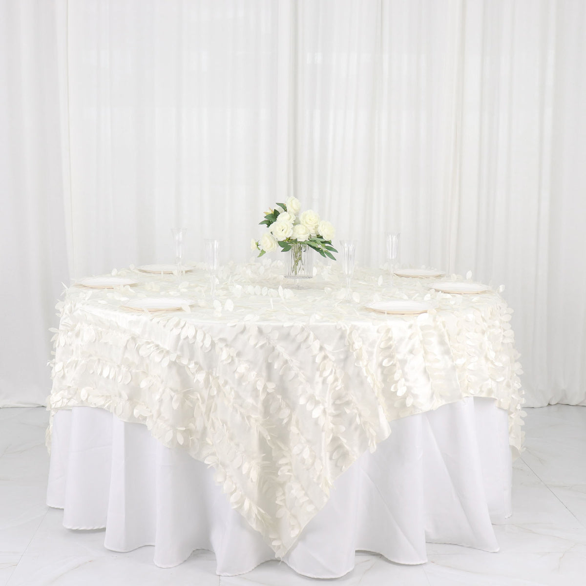 Leaf Petal Taffeta Table Overlay, Square Tablecloth Topper 90"x90 ...
