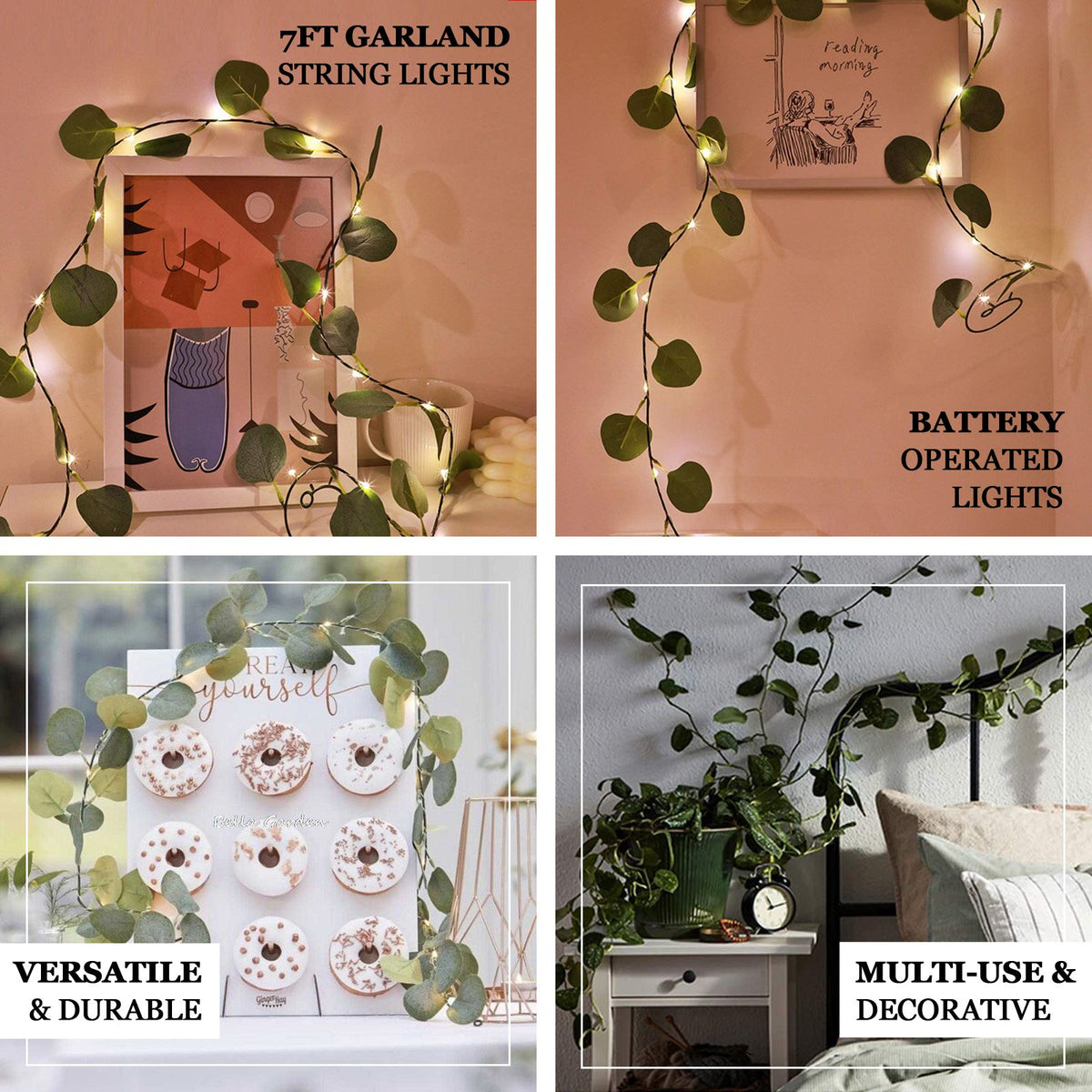 LED Green Artificial Eucalyptus Leaf Garland Vines Battery Operated Fairy String Lights eHomemart