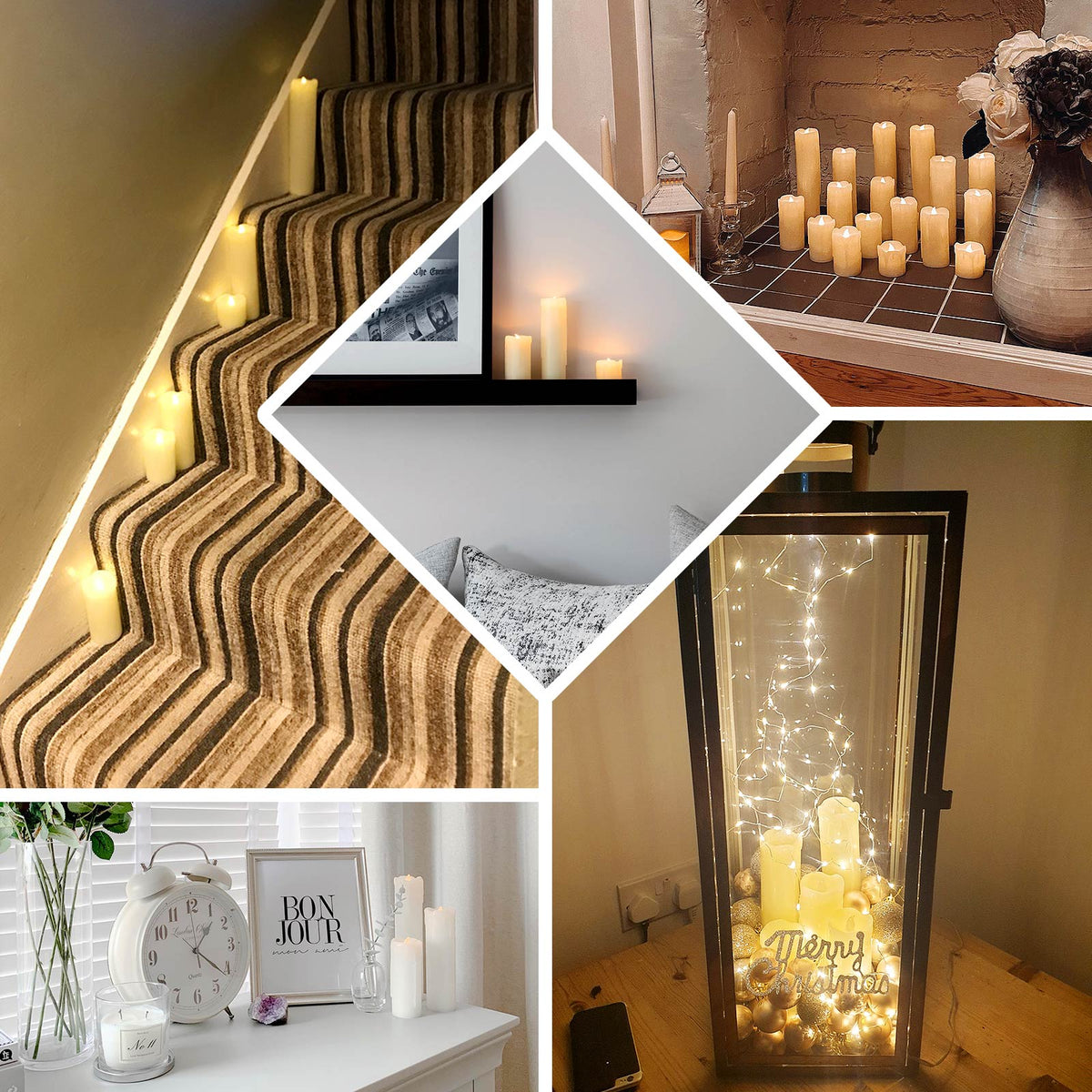 Set of 6 | Warm White Flameless Flicker LED Drip Wax Pillar Candles, Battery Operated Luminaria ...