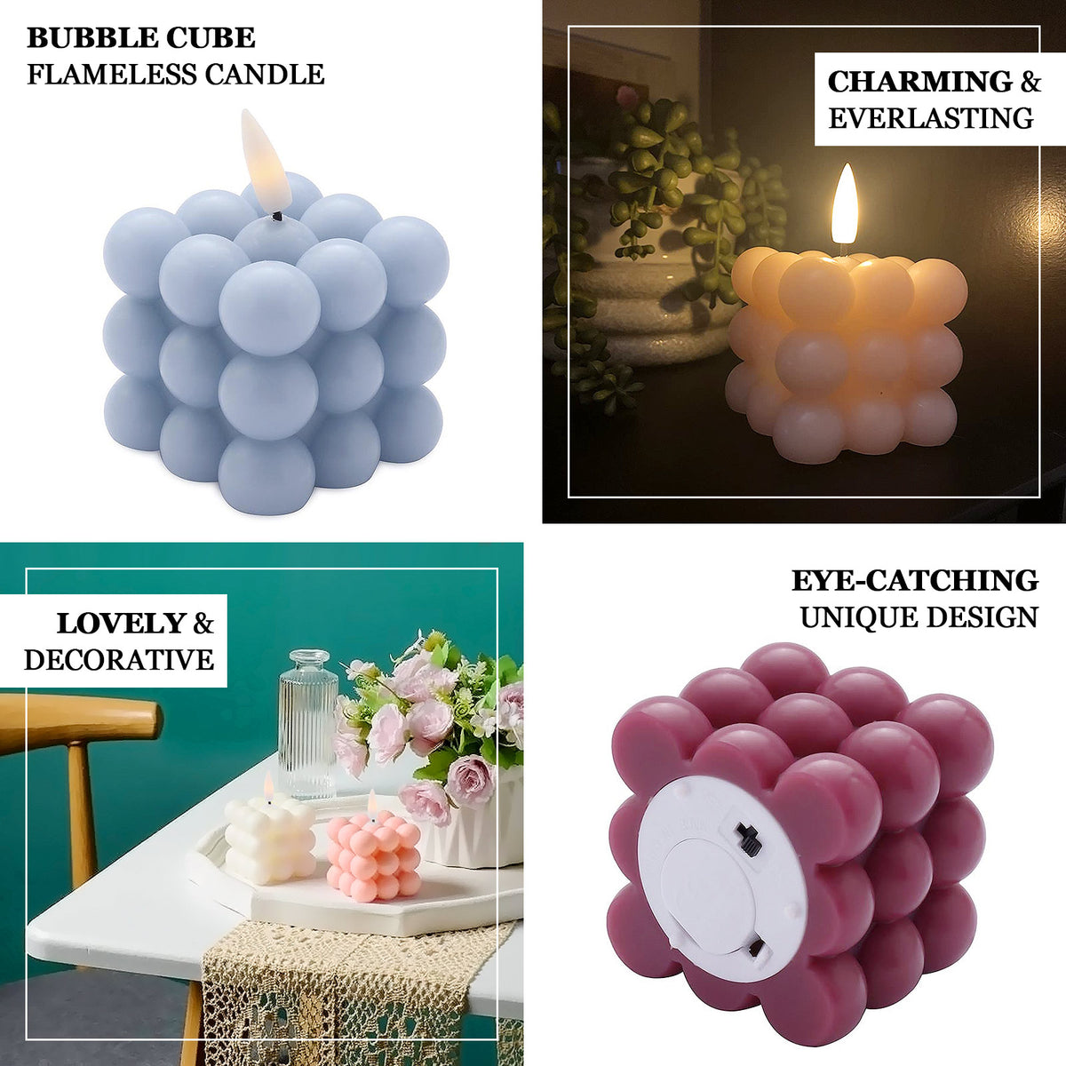 2 Pack 2 Blush Bubble Cube Long Burning Paraffin Wax Candle Set, Unscented  Decorative Pillar Candle Gift